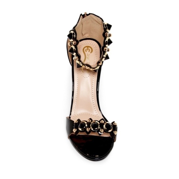 NEW Elegant Collection “Meciniy” Black Size 7 Gold Stiletto High Heel Shoes - Picture 1 of 8